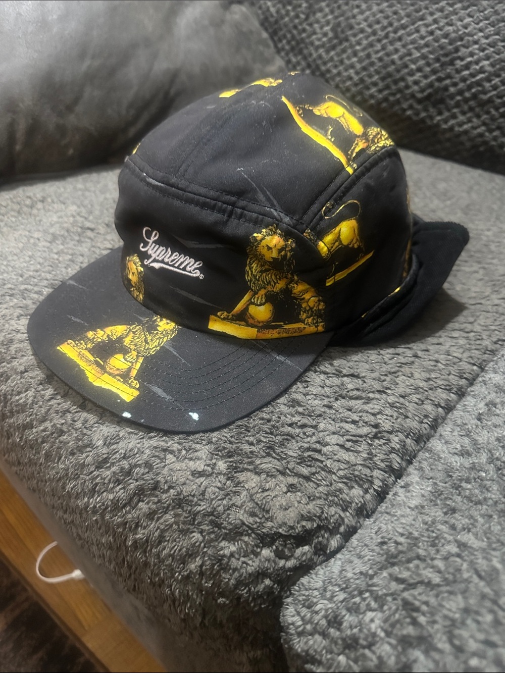 Supreme Black Cap with Yellow Lion Graphics Med/large